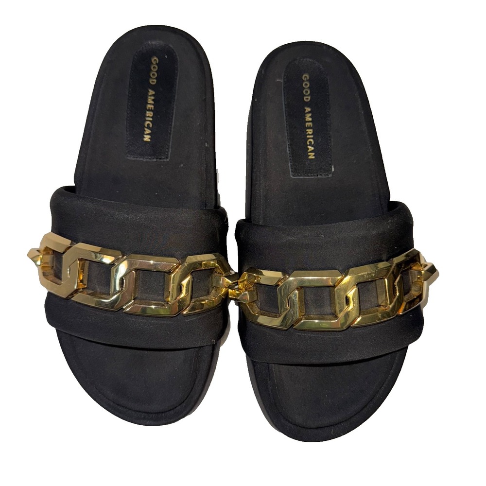 GOOD AMERICAN Chain Platform Slide Neoprene Black Size 8 Sandals made in Spain